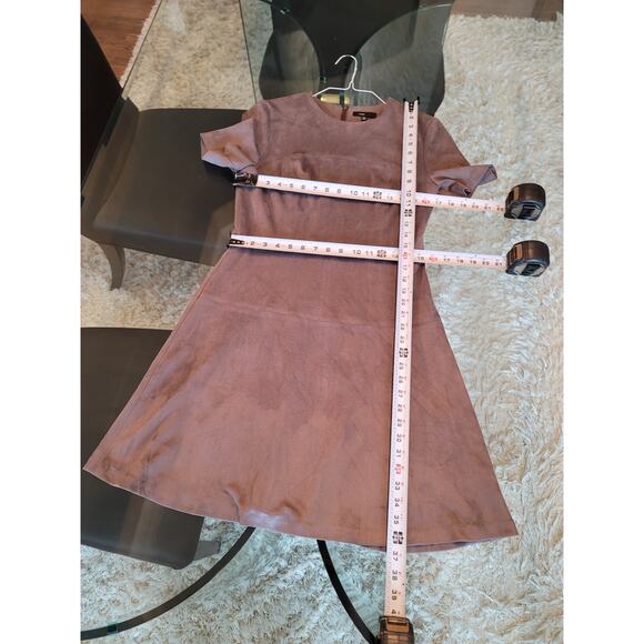 Fate Faux Suede Dress Womens Medium Taupe Polyester Blend Short Sleeve - Picture 12 of 12
